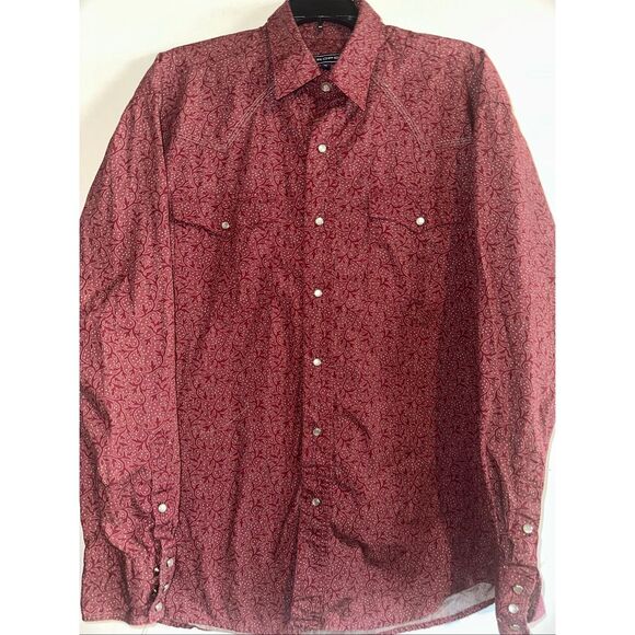 Roper shirt Men’s size Medium red Burgandy Paisley Western Pearl Snap Long Sleev - Picture 2 of 7